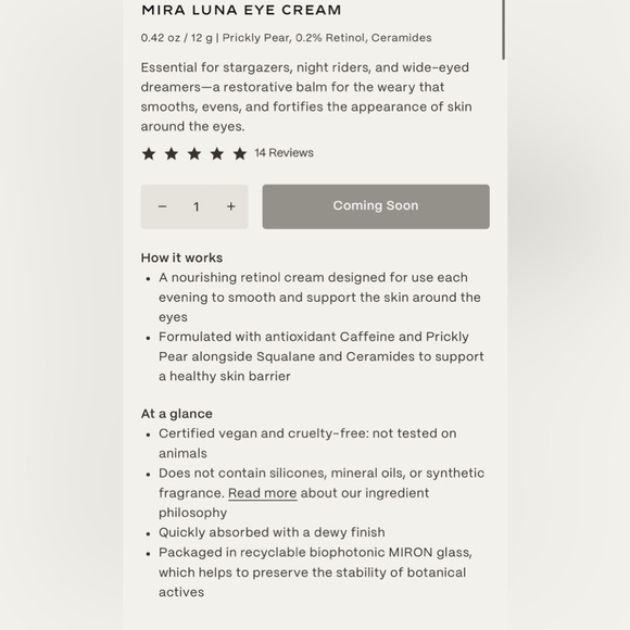 29 Palms Mira Luna Eye Cream | NIB | Retinol + Ceramides | $96 Retail - Picture 2 of 4